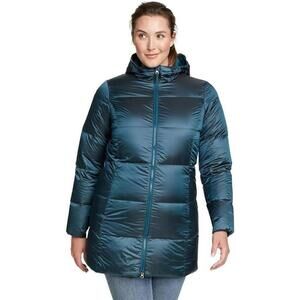 Eddie Bauer Luna Peak Down Puffer Aquamarine Hooded Jacket Size XS Outdoor
